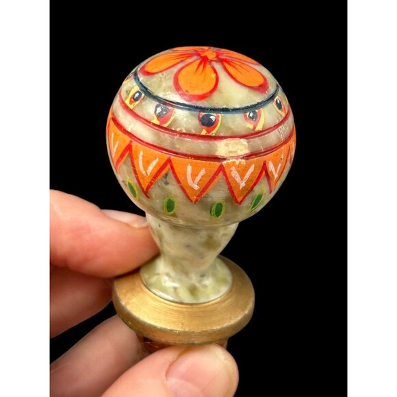 Vintage Set 2 Hand Painted Etched Marble Stone Wine Bottle Stoppers Barware BOHO - Picture 4 of 10
